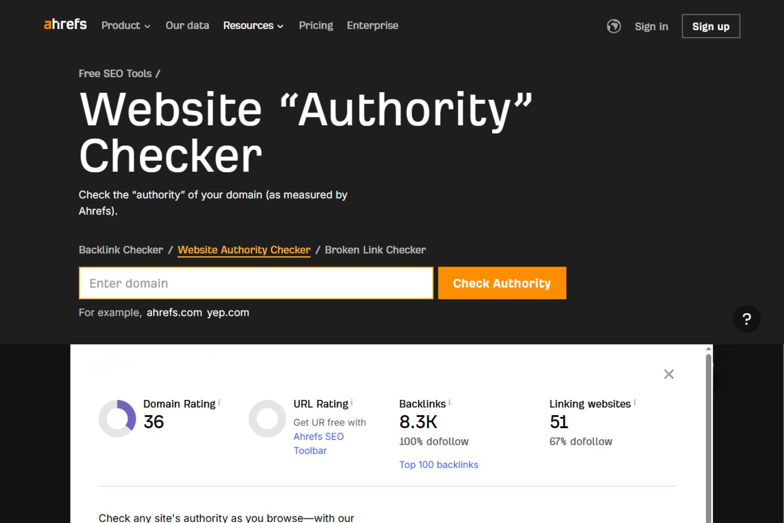 Ahrefs Domain Rating Tool