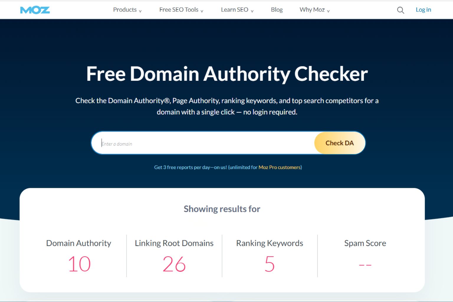 Moz Domain Authority Checker